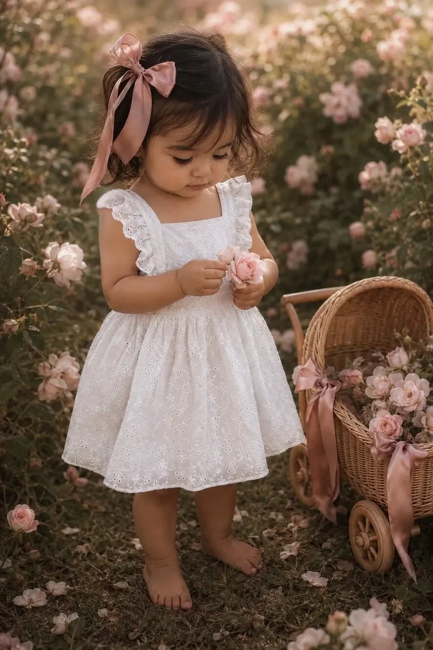 New Darling Eyelet Flutter Strap Crisscrossing Back Pinafore Romper Dress